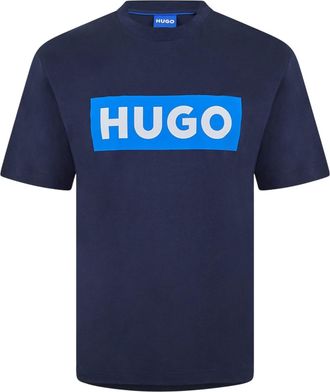 HUGO BOSS Unisex T-shirt met dooslogo voor volwassenen (Marine)