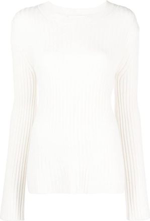 Closed rib-knit long-sleeve top - women - Cashmere/Wool - M - Neutrals