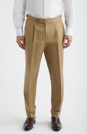BOSS Perino Pleat Stretch Cotton Pants in Beige/khaki at Nordstrom, Size 32