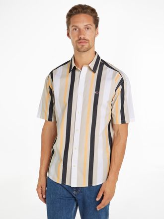 Tommy Jeans Kurzarmhemd TOMMY JEANS TJM RLX STRIPES SHIRT, Herren, Gr. 3XL, N-Gr, beige (newsprint stripe), Obermaterial: 100% Baumwolle, gestreift, Hemden Kurzar
