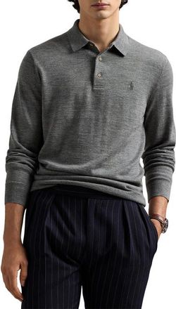 Polo Ralph Lauren Long Sleeve Wool Polo Sweater in Fawn Grey Heather at Nordstrom, Size Xx-Large