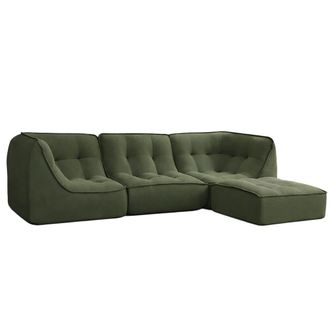 Oviala Sof&aacute; modular con otomana tela 260 x 165 x 70 cm 3 plazas verde