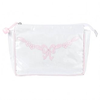 Lenora Womens Double Handle Hanging Bag In White With Pink Bow