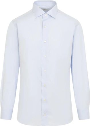 Brioni Cotton Shirt - Heren - Zakelijke Overhemden - Blauw - 2XL - Katoen - Overhemden