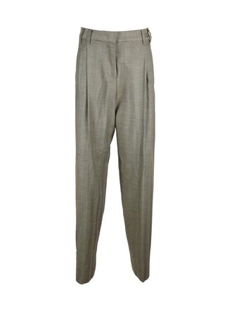 Marella Tailored Virgin Wool Trousers with Subtle Herringbone Pattern