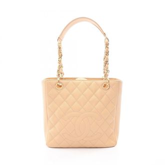 Chanel Beige Grained Calfskin Handbag Tote Bag (Pre-Owned)