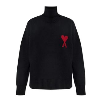 Ami Truien & Vesten, unisex, Zwart, S, Wol, Wollen coltrui met logo