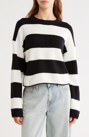 Abound Cozy Crew Pullover Sweater in Ivory- Black Stripe at Nordstrom Rack, Size X-Large