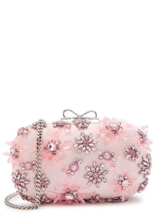 Self Portrait Floral-embellished Satin box Clutch - Pink - One Size