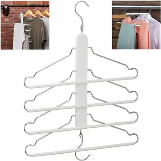 Relaxdays Percha Ahorra Espacio Con Varilla Colgar Pantalones, 4 Colgadores Camisas En 1, Trajes, Madera/metal, Blanco - Relaxdays