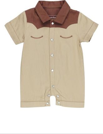 LOvedbaby Organic Cotton Western Romper in Oatmeal at Nordstrom, Size 12-18M
