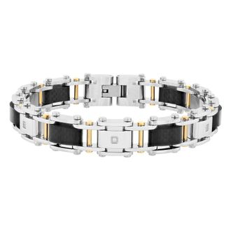Robert Alton 1/15CTW Diamond Stainless Steel with Yellow Finish Forged Carbon Fiber Mens Link Bracelet