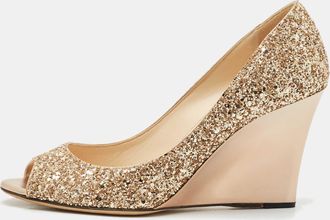 Jimmy Choo London Gold Glitter Baxen Wedge Pumps