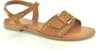 Scapa Cognac su&egrave;de Sand.+ studs - Dames - Sandalen - Bruin - 38 EU - Su&egrave;de - Schoenen