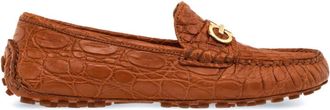 Ferragamo Gancini-plaque leather loafers - women - Calf Leather/Alligator Leather/Synthetic Rubber - 8.5C - Brown