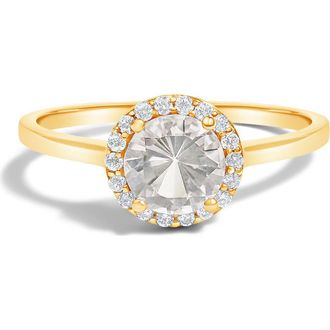 House of Brilliance 10K Gold Gemstone and 1/10 Cttw Diamond Halo Birthstone Ring in Yellow | White Topaz at Nordstrom, Size 6.5