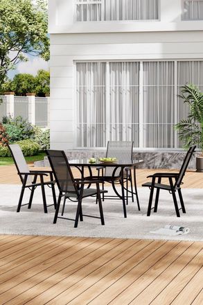 Living and Home 4-Person Black Square Outdoor Dining Table Chair Set