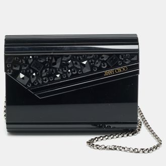 Jimmy Choo London Candy Black Acrylic And Leather Chain Clutch