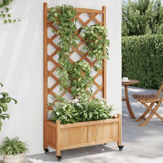 Berkfield Home Planter with Trellis & Wheels Brown Solid Wood Fir
