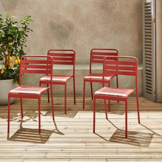 Sweeek Set Of 4 Stackable Steel Garden Chairs in Terracotta