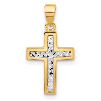 Diamond2Deal 14k Two-tone Gold Polished and Diamond-cut Cross Pendant