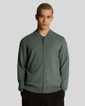 Lyle & Scott Mens Cargo Bomber Collar Cardigan - Washed Seaweed - Green Viscose - Size X-Small