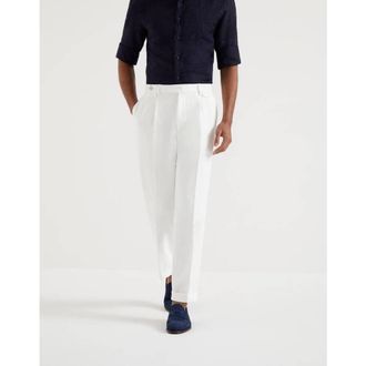 Brunello Cucinelli Mens Off White Cotton Pleated Trousers, Size 56