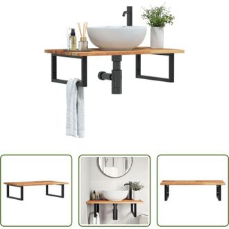 vidaXL Ripiano per lavabo - Ripiano a Parete per Lavabo in Acciaio e Massello di Acacia