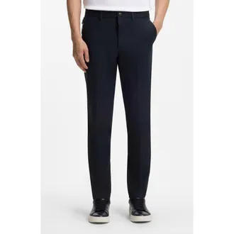 BOSS Kaiton Slim Fit Flat Front Stretch Cotton Blend Dress Pants in Dark Blue at Nordstrom, Size 34 X 32