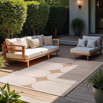 Un amour de tapis Alfombra de exterior 120 x 170 cm, patr&oacute;n geom&eacute;trico kilim, beige