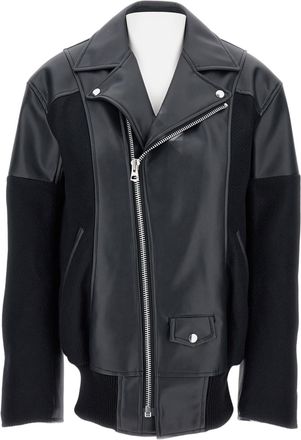 Junya Watanabe Contrast Panel Faux Leather Jacket With Exposed Zip Closure