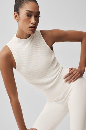 Alo | Sweater Knit Unwind Sleeveless Top in Ivory White, Size: Medium