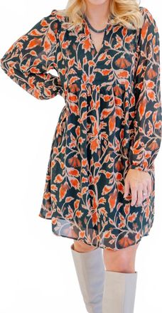 La F&eacute;e Marabout&eacute;e Long Sleeve Mini Dress In Black/orange