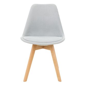 ML Design Juego de 4 sillas de comedor de lino gris con patas de madera