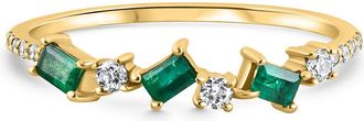 Pompeii3 1/3Ct Emerald & Diamond Stackable Ring Anniversary Wedding Band 14k Yellow Gold