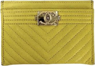Chanel Pre-owned Business Card Case - Dames - Vintage Accessoires - Geel - ONE Size - Leer - Vintage