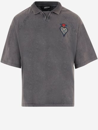 Just Cavalli Cotton T Shirt With Flame Embroidery And Back Logo