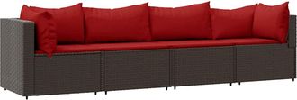 vidaXL Set Muebles De Jard&iacute;n 4 Piezas Y Cojines Rat&aacute;n Sint&eacute;tico Marr&oacute;n Vidaxl