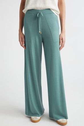Eleventy Avalon Travel Merino Wool Drawstring Pants in White/jade at Nordstrom, Size X-Large