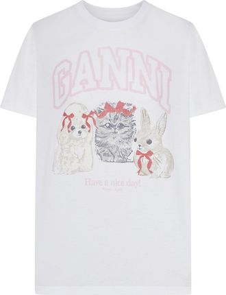 Ganni COTTON JERSEY T-SHIRT WITH ANIMALS PRINT - Ganni - Woman