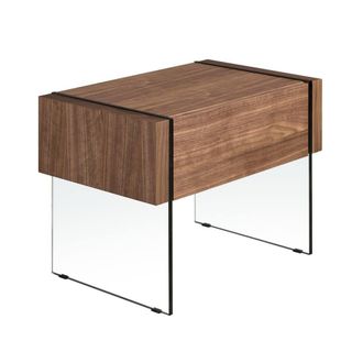 Angel Cerd&aacute; Walnut Veneer Bedside Table with Tempered Glass Legs in Brown