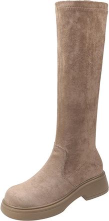 Generic Khaki Ladies Skinny Boots with Suede Material and Stretch Fit for Everyday Comfort and Height Enhancement Ideal for Fall Winter