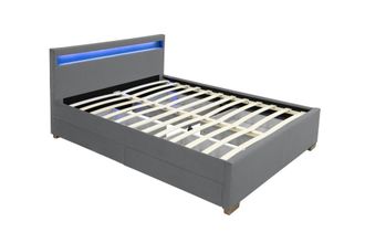 Concept Usine Estructura de cama de terciopelo gris con almacenamiento y LED integra