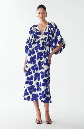 ST MRLO Vera Midi Dress in Blue Wildflower at Nordstrom, Size 10