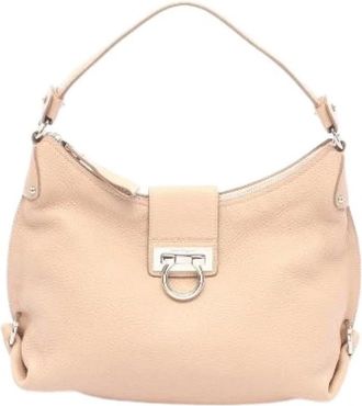 Ferragamo Pre-owned Leather Shoulder Bag 21E654 - Dames - Vintage Schoudertas - Beige - ONE Size - Leer - Vintage