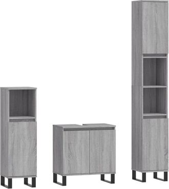 vidaXL Vidaxl - Set De Muebles De Ba&ntilde;o 3 Pzas Madera Contrachapada Gris Sonoma