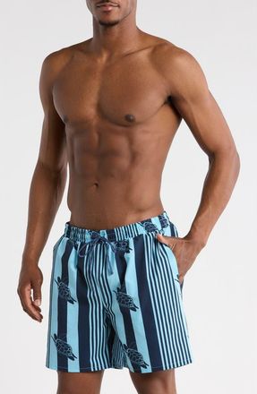 Rainforest Turtle Seersucker Swim Trunks in Sky Blue/Navy Blazer at Nordstrom Rack, Size X-Large