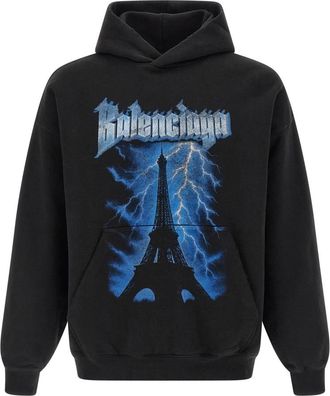Balenciaga Hoodies & sweatvesten, Heren, Zwart, XL, Katoen, Paris Thunderstorm Hoodie
