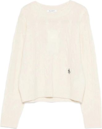 Sporty & Rich SRC Cableknit Kasjmier Trui - Dames - Cashmere truien - Beige - L - Kasjmier - Truien & Vesten