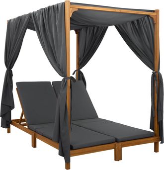 vidaXL Tumbona Doble Con Toldo Y Cortinas Madera De Acacia S&oacute;lida Vidaxl